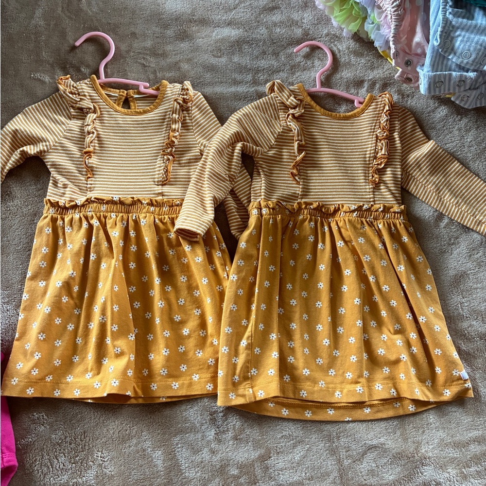 Twins Ruffle Butts Yellow Striped and Floral Dress